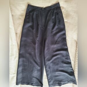 FIRST RITE Wide Leg Linen Blend Pants - Black - SMALL